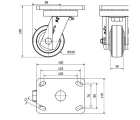 R.GIR.PLACA 10HLB100-HGB HIERRO-GOMA NEGRA NATURAL EJE BOLAS