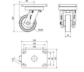 R.GIR.PLACA 10HLB100-FT NYLON BLANCO EXTRAFUERTE EJE LISO