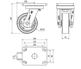 R.GIR.PLACA 10HLB125-PO NYLON BLANCO-POLIUR.ROJO EJE LISO