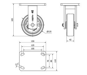 R.FIJA 17HLB125-PO NYLON BLANCO-POLIUR.ROJO EJE LISO