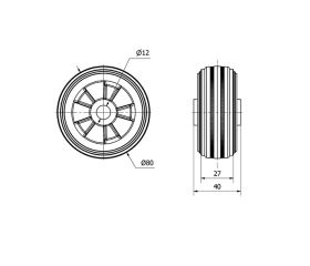 RUEDA PSN80-12-40 NUCLEO POLIAMIX Y BANDA GOMA NEGRA EJE LISO