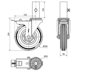 R.GIR.ANDAMIO FRENO 12ZVAFD200-BSR METALICO-GOMA NEGRA EJE RODILLOS