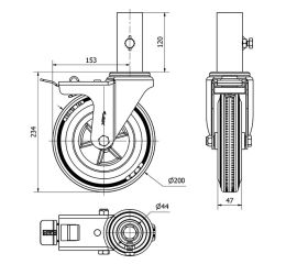R.GIR.ANDAMIO FRENO 12ZVAFD200-PSN POLIAMIX-GOMA NEGRA EJE LISO