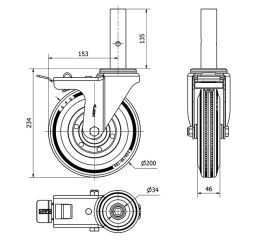 R.GIR.ANDAMIO FRENO 30ZVAFD200-BSR METALICO-GOMA NEGRA EJE RODILLOS