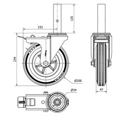 R.GIR.ANDAMIO FRENO 30ZVAFD200-PSN POLIAMIX-GOMA NEGRA EJE LISO