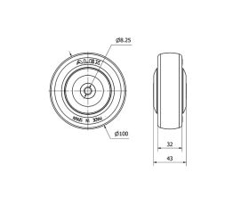 RUEDA PUISB100CP-8-43 NUCLEO POLIP.Y BANDA POLIUR.GRIS EJE BOLAS