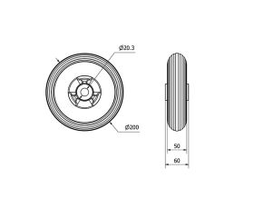 RUEDA IMPINCHABLE GRIS EP200-20-60 NUCLEO POLIP.EJE LISO