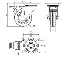R.GIR.PLACA FRENO 10ZVFD100-BSR METALICO-GOMA NEGRA EJE RODILLOS