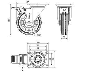 R.GIR.PLACA FRENO 10ZVFD125-BSR METALICO-GOMA NEGRA EJE RODILLOS