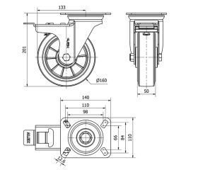 R.GIR.PLACA FRENO 10ZVFD160-DEB ALUMINIO-GOMA NEGRA ELASTICA BOLAS