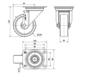 R.GIR.PLACA INOX.10ZVI100-UT POLIAMIX BLANCO EJE LISO