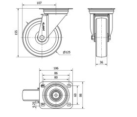 R.GIR.PLACA INOX.10ZVI125-UT POLIAMIX BLANCO EJE LISO