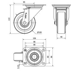 R.GIR.PLACA 10ZV100-DEB ALUMINIO-GOMA NEGRA ELASTICA EJE BOLAS