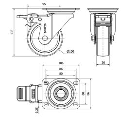 R.GIR.PLACA FRENO 10ZVFD100-UT POLIAMIX BLANCO EJE LISO
