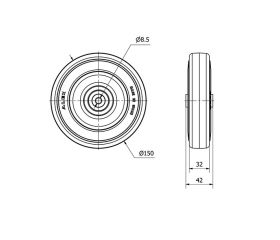 RUEDA PGASB150-8-40 NUCLEO POLIAMIX Y BANDA GOMA GRIS EJE BOLAS