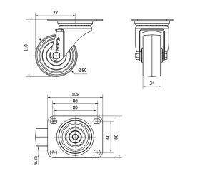 R.GIR.PLACA INOX.10ZVLI80-TT RESINA NEGRA EJE LISO