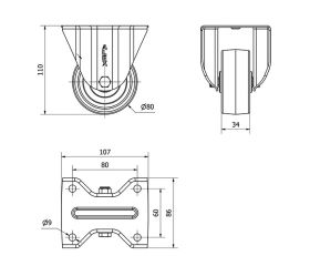 R.FIJA INOX.17ZVLI80-TT RESINA NEGRA EJE LISO