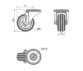R.GIR.AGUJERO M10 20ZVL80-BSR METALICO-GOMA NEGRA RODILLOS