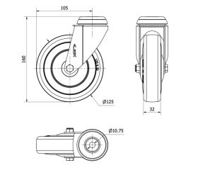 R.GIR.AGUJERO M10 20BHA125CP-PGAN POLIAMIX-GOMA GRIS EJE LISO