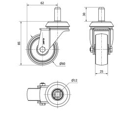 R.GIR.ESPIGA LISA M12x30 33BH60-BP PLASTICO BLANCO EJE LISO
