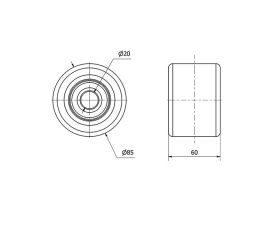RODILLO TRANSPALETA VNB85-20-60 NUCLEO HIERRO Y BANDA POLIUR.BOLAS