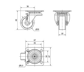R.GIR.PLACA 10ZLR35-BP NYLON NEGRO EJE LISO
