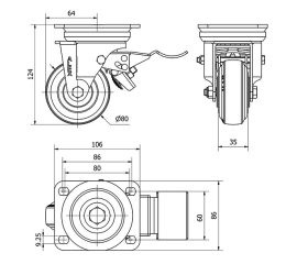 R.GIR.PLACA FRENO 10TVFD80-TPGN NYLON NEGRO-GOMA NEGRA EJE LISO