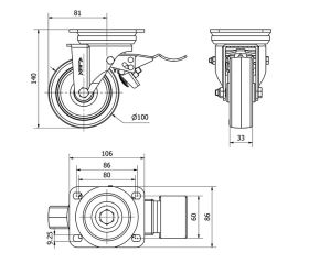 R.GIR.PLACA FRENO 10TVFD100-PO NYLON BLANCO-POLIUR.ROJO EJE LISO