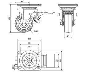 R.GIR.PLACA FRENO 10TVFD80-TT RESINA NEGRA EJE LISO