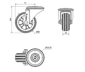 R.GIR.AGUJERO M10 INOX.20ZVLI80-PSN POLIAMIX-GOMA NEGRA EJE LISO