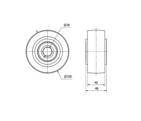 RUEDA HUB100-20-48 NUCLEO HIERRO Y BANDA POLIUR.NARANJA EJE BOLAS