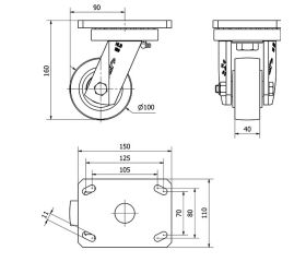 R.GIR.PLACA 10HLB100-HUB HIERRO-POLIUR.NARANJA EJE BOLAS