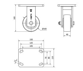 R.FIJA 17HLB100-HUB HIERRO-POLIUR.NARANJA EJE BOLAS