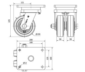 R.GIR.PLACA 10HLG150-HGB HIERRO-GOMA NEGRA NATURAL(DOBLE) EJE BOLAS