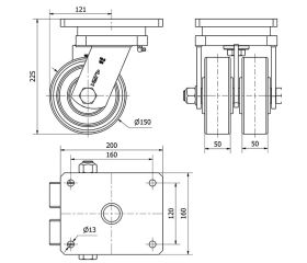 R.GIR.PLACA 10HLG150-HUB HIERRO-POLIUR.NARANJA(DOBLE) EJE BOLAS
