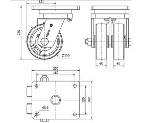 R.GIR.PLACA 10HLG150-FT NYLON BLANCO EXTRAFUERTE (DOBLE) EJE LISO