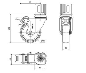 R.GIR.PLETINA ANGULAR FRENO 16BHFD80-SL PLASTICO BLANCO EJE LISO