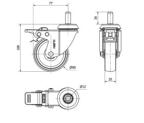 R.GIR.ESPIGA LISA M12x30 FRENO 33BHFD80-SL PLASTICO BLANCO EJE LISO