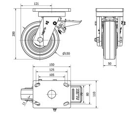 R.GIR.PLACA FRENO 10HLBFD150-HGB HIERRO-GOMA NEGRA NATURAL EJE BOLAS