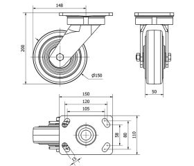 R.GIR.PLACA 10GT150-HGB HIERRO-GOMA NEGRA NATURAL EJE BOLAS