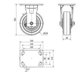 R.FIJA 17GT150-HGB HIERRO-GOMA NEGRA NATURAL EJE BOLAS