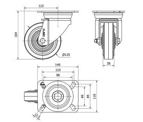 R.GIR.PLACA 10TV125-HGB HIERRO-GOMA NEGRA NATURAL EJE BOLAS