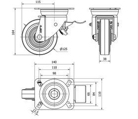 R.GIR.PLACA FRENO 10TVFD125-HGB HIERRO-GOMA NEGRA NATURAL EJE BOLAS