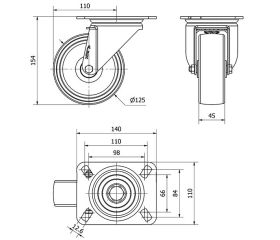 R.GIR.PLACA 10TVC125-TP POLIAMIX BLANCO EJE LISO