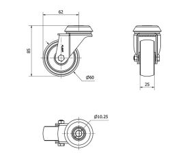 R.GIR.AGUJERO M10 20BH60-BPC POLICARBONATO TRANSP. EJE LISO