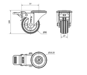 R.GIR.AGUJERO M10 FRENO 20ZVLFD80-BSR METALICO-GOMA NEGRA RODILLOS
