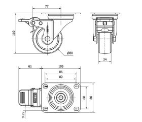 R.GIR.PLACA FRENO 10ZVLFD80-UT POLIAMIX BLANCO EJE LISO