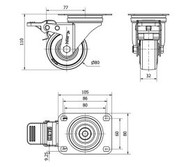 R.GIR.PLACA FRENO INOX.10ZVLIFD80-PGAN POLIAMIX-GOMA GRIS EJE LISO