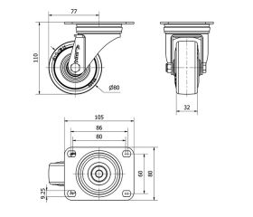 R.GIR.PLACA 10ZVL80-PGAN POLIAMIX-GOMA GRIS EJE LISO