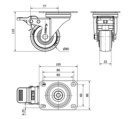 R.GIR.PLACA FRENO 10ZVLFD80-PGAN POLIAMIX-GOMA GRIS EJE LISO